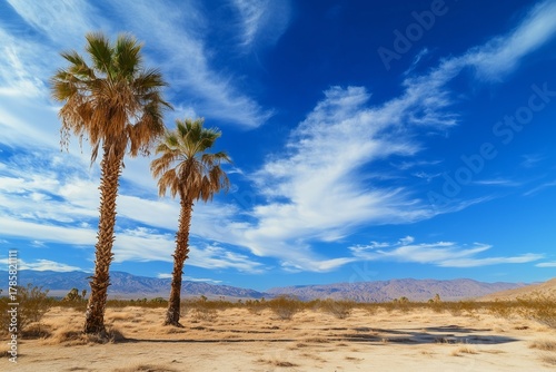 Desert Landscape with Palm Trees