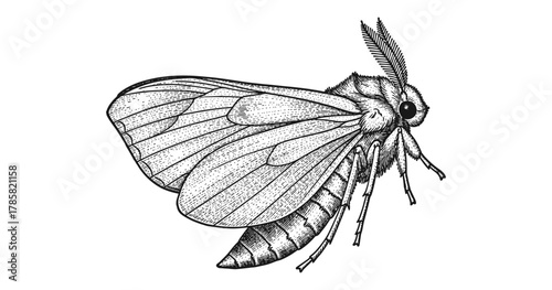 Detailed insect artwork of moth in vintage engraving style