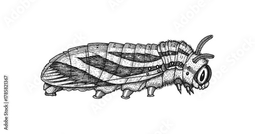 Intricate pen drawing of a detailed insect on white background