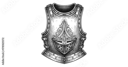 Detailed ornate engraved medieval breastplate armor with intricate patterns