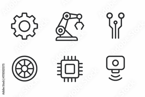 Industrial robotics and technology icons in minimalist design