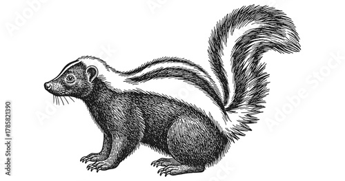 Intricate skunk drawing in detailed vintage style