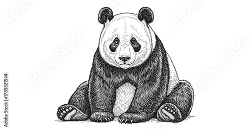 Hand drawn sitting panda bear: detailed sketch art of adorable wildlife