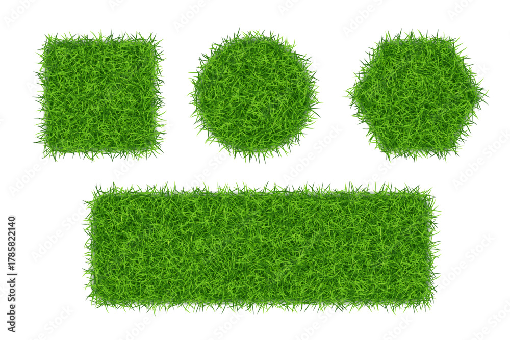 Fototapeta premium Geometric shapes with green grass isolated. Vector