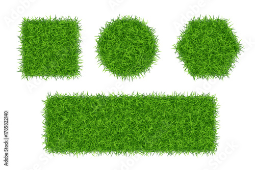 Geometric shapes with green grass isolated. Vector
