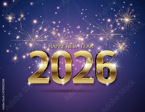 Happy New Year 2026 Neon Text with Fireworks and Colorful Dancing Silhouettes