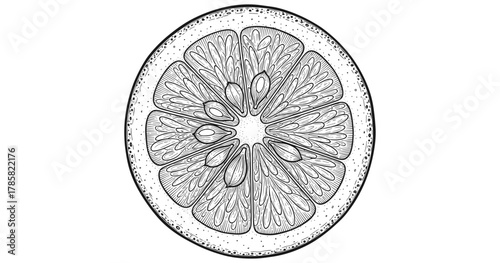 Detailed citrus slice monochrome design for creative projects