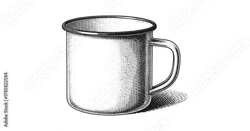 Vintage style engraved metal mug with handle: timeless design