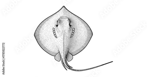 Intricate stingray design in detailed pen drawing style on white background