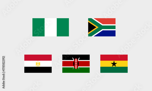 Flaggen der wichtigsten afrikanischen Länder – Nigeria Südafrika Ägypten Kenia Ghana