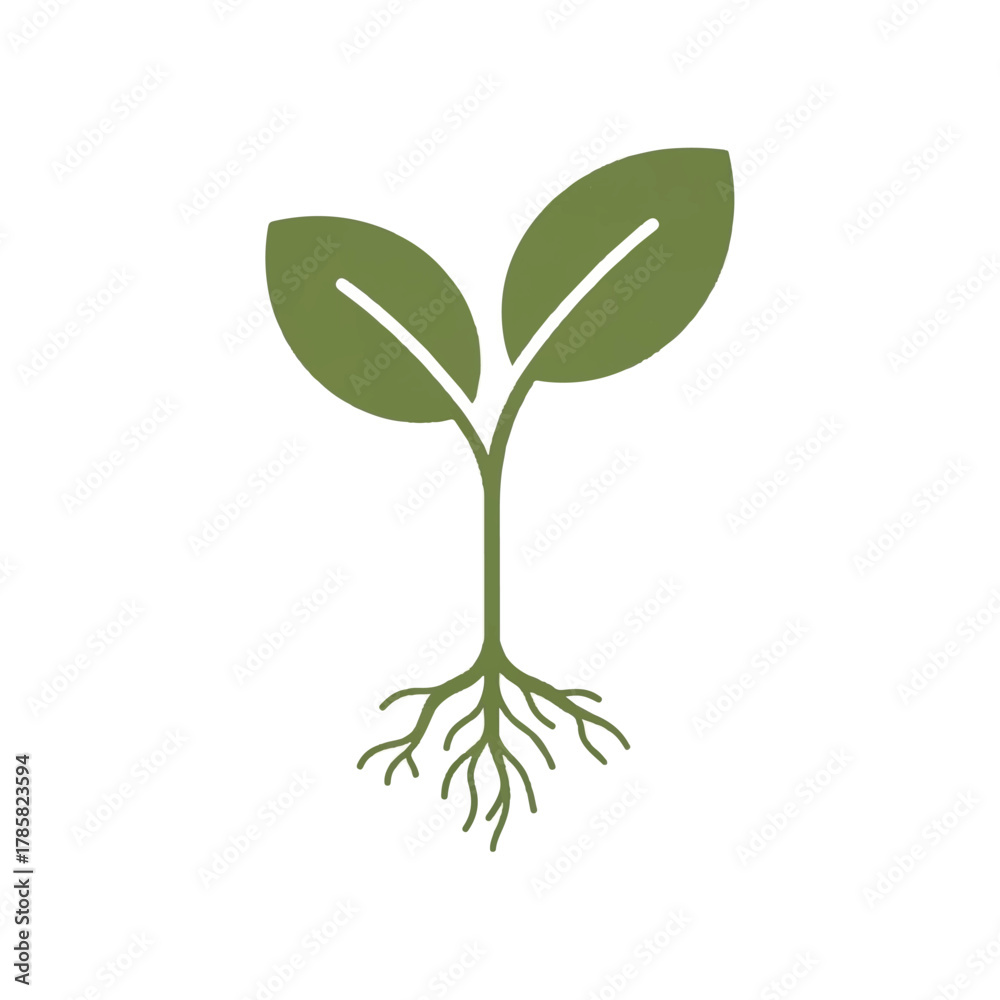 Fototapeta premium Sprout Icon A Symbol of Growth and New Beginnings, Depicting Roots and Leaves in Simple Vector Art