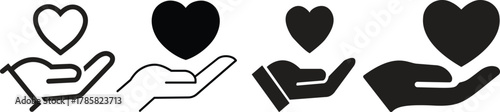 Heart in hand icon set.Donation and giving aid concept , Hands holding heart icon.Love icon. Health, medicine symbol. Healthcare hands holding heart flat and line style - stock vector.