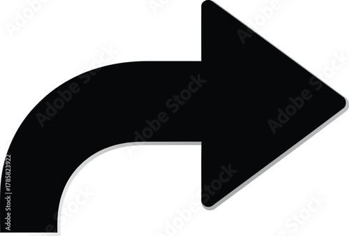 Curved Arrow Pointing Right Graphic Direction With Modern Look and Feel Isolated Vector Design in Clean, Minimalist Style, Forward Movement