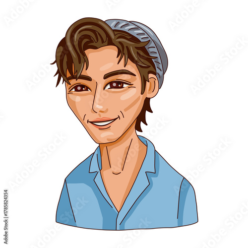 Smiling male person isolated on white background. Vector illustration.