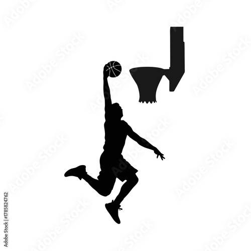 silhouette vector illustration of a basketball player doing a slam dunk
