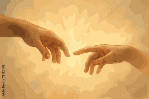Two hands reaching towards each other on a warm, abstract background, symbolizing connection and creation.