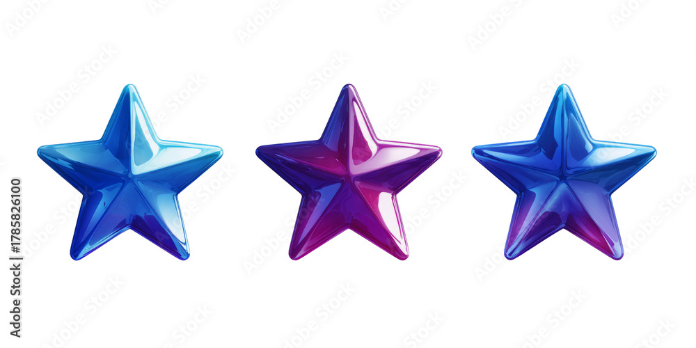 Obraz premium Three Stars of Blue and Purple Shine on Black Background.