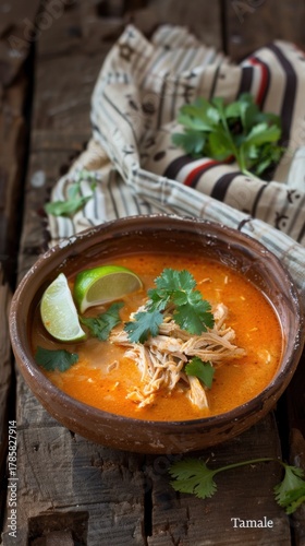 Delicious Mexican tamale soup served in a rustic bowl