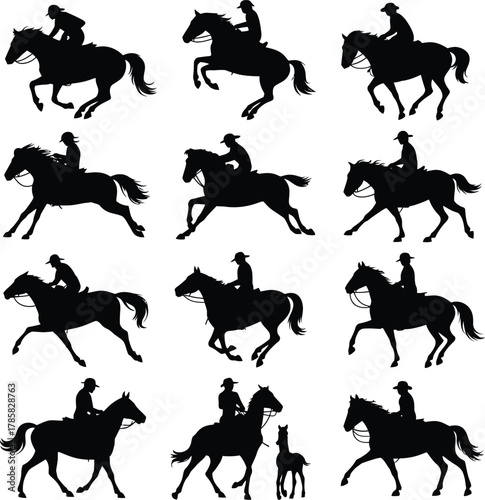 Equestrian silhouette bundle horse rider