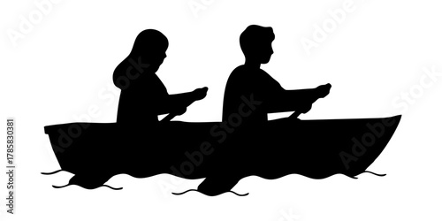 SILHOUETTE OF PEOPLE USING A ROWING BOAT