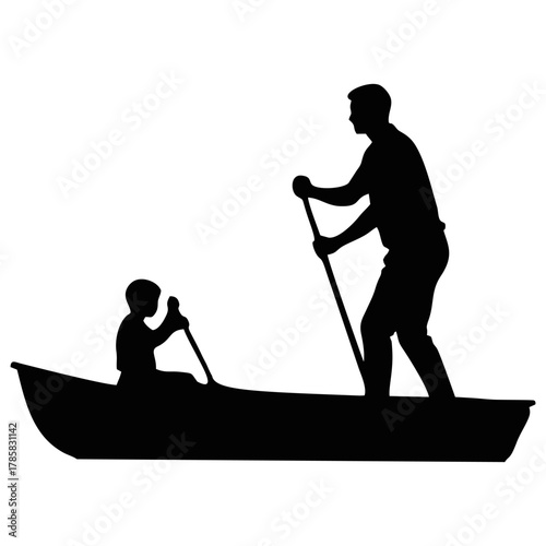 SILHOUETTE OF PEOPLE USING A ROWING BOAT