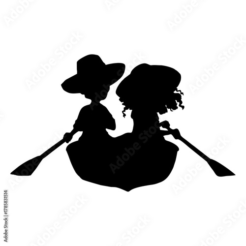 SILHOUETTE OF PEOPLE USING A ROWING BOAT