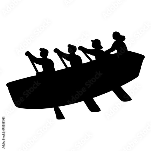 SILHOUETTE OF PEOPLE USING A ROWING BOAT