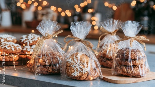 Festively wrapped Christmas cookies in clear bags are ideal for sharing and celebrating the holiday spirit!