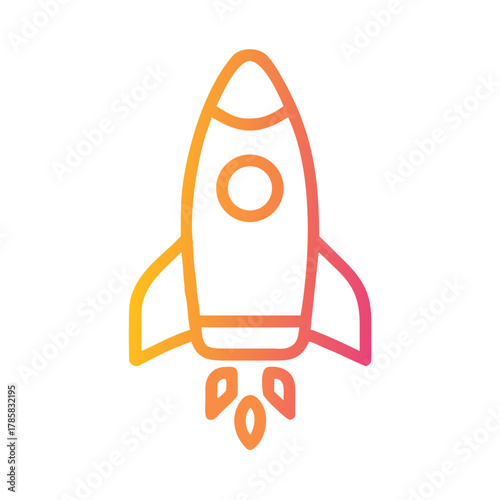 a flat gradient outline icon of a rocket ship for web and graphic design
