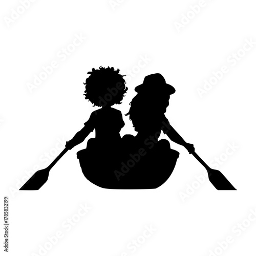 SILHOUETTE OF PEOPLE USING A ROWING BOAT