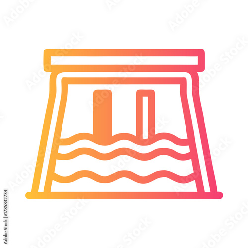 a flat gradient outline icon of a water dam for web and graphic design