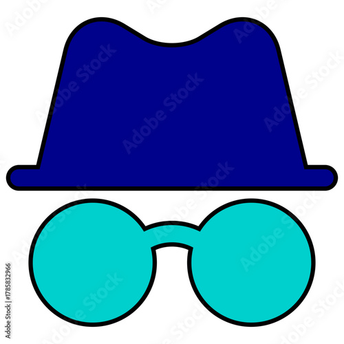 Minimalist Outline Hat and Glasses Silhouette Icon for Incognito Mode