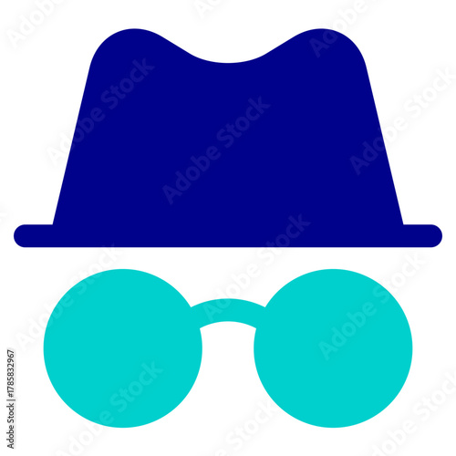 Minimalist Outline Hat and Glasses Silhouette Icon for Incognito Mode