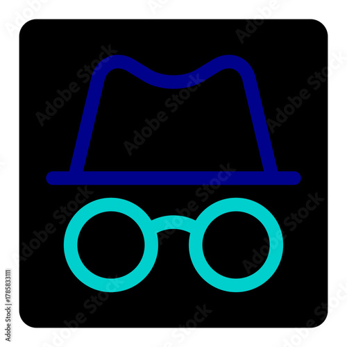 Minimalist Outline Hat and Glasses Silhouette Icon for Incognito Mode