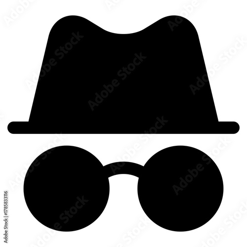 Minimalist Outline Hat and Glasses Silhouette Icon for Incognito Mode