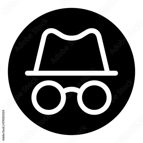 Minimalist Outline Hat and Glasses Silhouette Icon for Incognito Mode