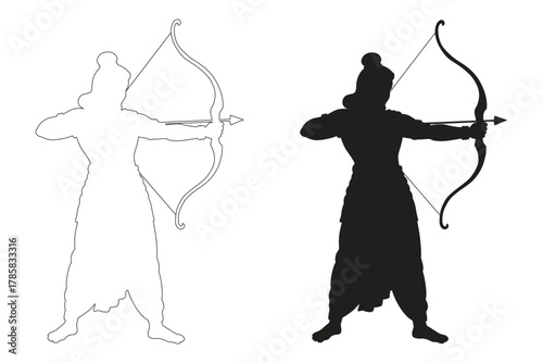 Lord Rama Black Silhouette Vector clip Art ram navami  hindu, god, bow, arrow, outline, indian, festival, religion, illustration 