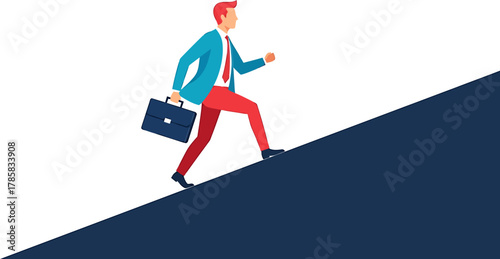 Determined Businessman Climbing an Uphill Path to Success
