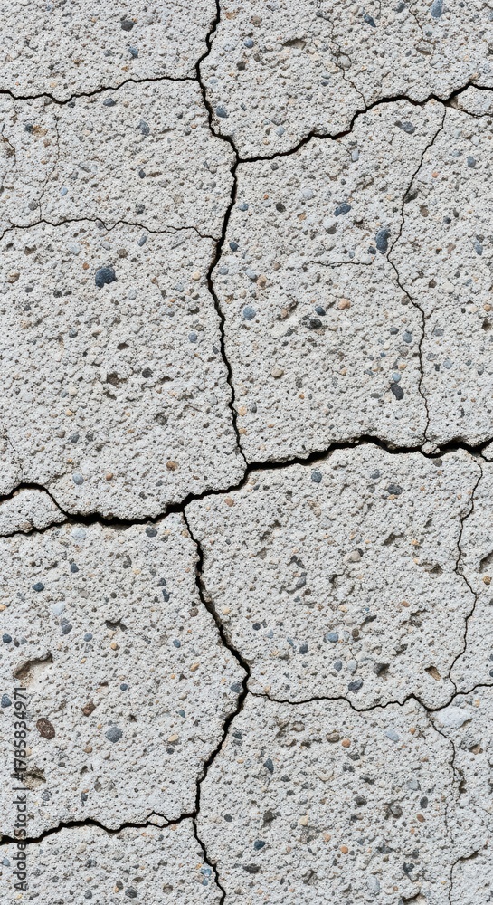 Obraz premium Close-up of cracked concrete surface texture with visible aggregates