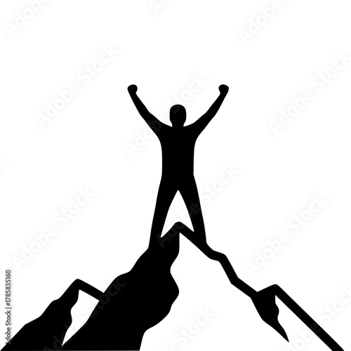 Summit Silhouette: A silhouette of an individual stands atop a mountain peak, arms raised in triumphant celebration of overcoming challenges and reaching the summit.