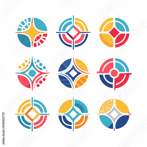 Colorful set of abstract vector symbols, logos, and icons for geometric business design and web elements