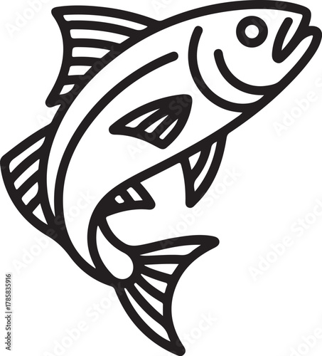 Dynamic jumping fish line art icon