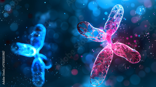 Highly detailed 3D illustration of meiosis showing chromosome division and genetic recombination in cell biology.