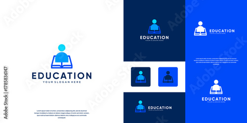 Education logo with book and people symbols, achievements, graphic design vector.