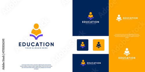 Logo of a person reading a book, symbol of education and window of information, digital services, vector graphic template.