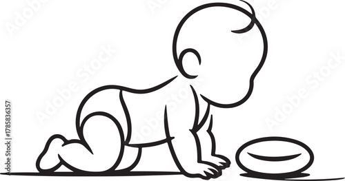 Charming line art illustration of a baby playing happily