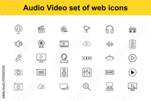 a collection of audio video web icons neatly arranged in rows and columns high quality professional