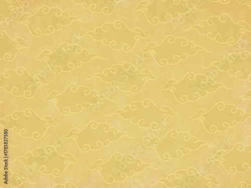 ゴールドバックに雲や葉っぱ模様が入った背景素材イラスト
