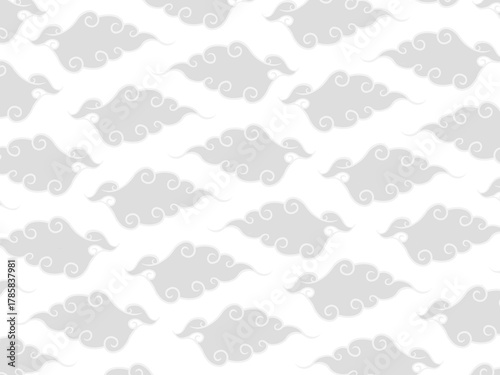 白バックにのシルバーの雲や葉っぱ模様が入った背景素材イラスト