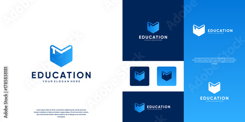 A book logo with a modern and minimalist style, science, education, digital innovation, graphic design illustration.